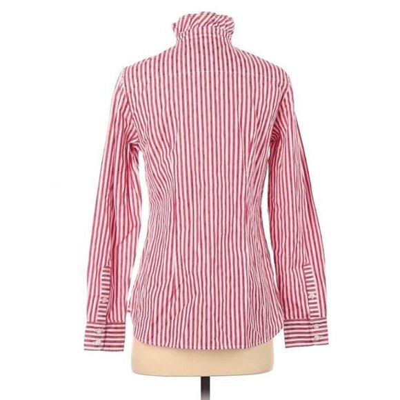 Vineyard Vines Blouse Red Pink Striped Collared Button Down Ruffled Size 4 S - Picture 2 of 2